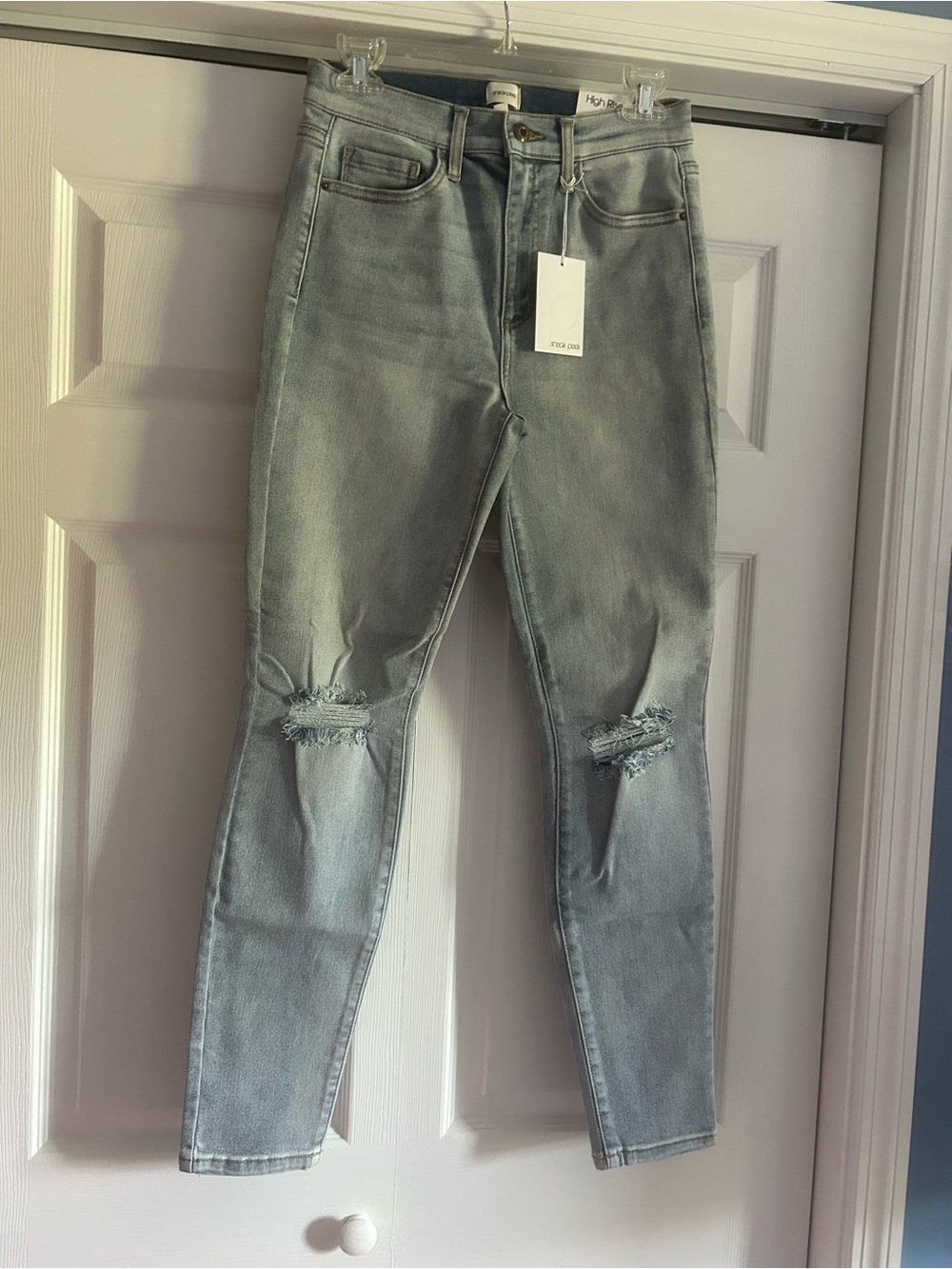 Sneak Peek Light Denim Skinny Jeans with Knee Rips